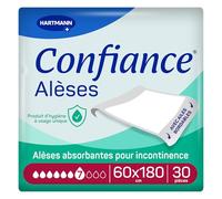 Confiance Alèse - Alèses pour la Protection de la Literie ou du Fauteuil - Niveau d'Absorption = 7 Gouttes avec Ailes Bordables - Dimensions = 60 x 90 cm - 30 unités