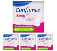 Confiance Lady - Petites Protections Anatomiques Absorbantes pour Femmes - Niveau d'Absorption : 2 gouttes (Fuites Urinaires Faibles) - pH Neutre à la Peau - 12 Unités (Lot de 4)