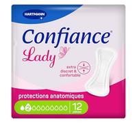 Confiance Lady - Petites Protections Anatomiques Absorbantes pour Femmes - Niveau d'Absorption = 2 gouttes (Fuites Urinaires Faibles) - pH Neutre à la Peau - 12 Unités