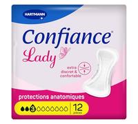 Confiance Lady - Petites Protections Anatomiques Absorbantes pour Femmes - Niveau d'Absorption = 3 gouttes (Fuites Urinaires Moyennes) - pH Neutre à la Peau - 12 Unités