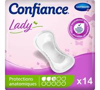 Confiance Lady - Petites Protections Anatomiques Absorbantes pour Femmes - Niveau d'Absorption = 3 gouttes (Fuites Urinaires Moyennes) - pH Neutre à la Peau - 14 Unités