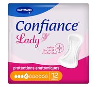Confiance Lady - Petites Protections Anatomiques Absorbantes pour Femmes - Niveau d'Absorption = 4 gouttes (Fuites Urinaires Moyennes) - pH Neutre à la Peau - 12 Unités