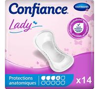 Confiance® Lady - Petites Protections Anatomiques Absorbantes pour Femmes - Niveau d'Absorption = 4 gouttes (Fuites Urinaires Moyennes) - pH Neutre à la Peau - 14 Unités