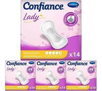 Confiance Lady - Petites Protections Anatomiques Absorbantes pour Femmes - Niveau d'Absorption : 5 gouttes (Fuites Urinaires Moyennes) - pH Neutre à la Peau - 14 Unités (Lot de 4)