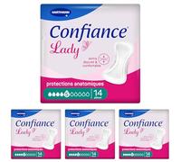 Confiance Lady - Petites Protections Anatomiques Absorbantes pour Femmes - Niveau d'Absorption : 5 gouttes (Fuites Urinaires Moyennes) - pH Neutre à la Peau - 14 Unités (Lot de 4)