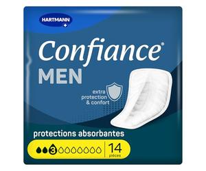 Confiance Men - Petites Protections Anatomiques Absorbantes pour Hommes - Discrètes - Niveau d'Absorption = 3 gouttes (Fuites Urinaires Moyennes) - pH Neutre à la Peau - 14 Unités