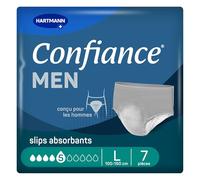 Confiance Men - Slips Absorbants pour Hommes - Niveau d'Absorption = 5 gouttes (Fuites Urinaires Moyennes) - Discrets et efficaces - pH Neutre à la Peau - Taille L - 7 Unités