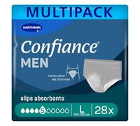 Confiance Men - Slips Absorbants pour Hommes - Niveau d'Absorption = 5 gouttes (Fuites Urinaires Moyennes) - Discrets et efficaces - pH Neutre à la Peau - Taille L - 4x7 Unités