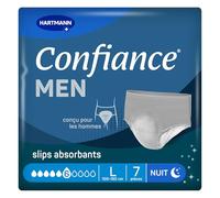 Confiance Men - Slips Absorbants pour Hommes - Niveau d'Absorption = 6 gouttes (Fuites Urinaires Moyennes) - Discrets et efficaces - pH Neutre à la Peau - Taille L - 7 Unités