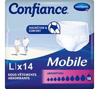 Confiance Mobile - Slips Absorbants pour Hommes et Femmes - Niveau d'Absorption = 10 gouttes (Fuites Urinaires Importantes) - Discrets et efficaces - pH Neutre à la Peau - Taille L - 14 Unités