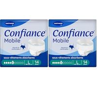 Confiance Mobile - Slips Absorbants pour Hommes et Femmes - Niveau d'Absorption : 5 gouttes (Fuites Urinaires Moyennes) - Discrets et efficaces - pH Neutre à la Peau - Taille L - 14 Unités (Lot de 2)