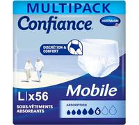 Confiance Mobile - Slips Absorbants pour Hommes et Femmes - Niveau d'Absorption = 6 gouttes (Fuites Urinaires Moyennes) - Discrets et efficaces - pH Neutre à la Peau - Taille L - 4x14 Unités