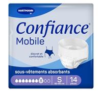 Confiance Mobile - Slips Absorbants pour Hommes et Femmes - Niveau d'Absorption = 8 gouttes (Fuites Urinaires Moyennes) - Discrets et efficaces - pH Neutre à la Peau - Taille S - 14 Unités
