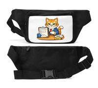 Confident Cat Boss Conducting Performance Review Sac banane unisexe Noir