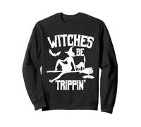 Confident Witch Woman Balai Volant Chauve-Souris Chat Familiars Sweatshirt
