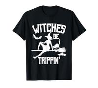 Confident Witch Woman Balai Volant Chauve-Souris Chat Familiars T-Shirt