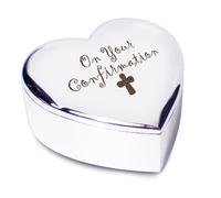 Confirmation avec croix finition argentée en forme de cœur, boîte à bijoux, cadeau pour sainte Confirmation