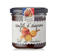 Confit d'oignons français cuit au chaudron 150 g en bocal de verre - 65 % d'oignons, idéal pour foie gras, fromages et plateaux apéritifs - Lot de 4