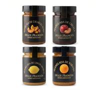 Confiture Dulce Tradición. Fabrication artisanale. Lot de 4 pots de 390 gr, potiron rôti, citron amer, orange et prune. 63% de fruits frais de saison. Sans conservateurs ni colorants.