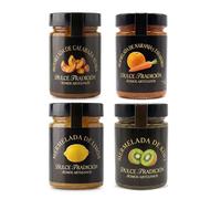 Confiture Dulce Tradición. Fabrication artisanale. Lot de 4 pots de 390 gr, potiron rôti, citron, orange et carotte, kiwi. 63% de fruits frais de saison. Sans conservateurs ni colorants.