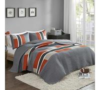 Confort espaces - Pierre Mini Parure de lit 1 Personne, Polyester, Gray/Orange, Full/Queen