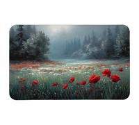 Confort Tapis de Souris Gamer, Champ Vert avec Quelques Grands Coquelicots Rouges entourés d'arbres, Résistant à Usure Tapis de Souris Gaming, Gaming Mousepad, 25X30cm, Jeux, Claviers, Bureau