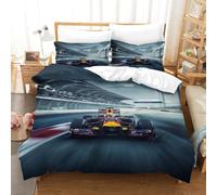 Confortable BullRacing Formule 1 Modèle Linge De Lit Fermeture À Glissière Literie, Lavable Formula racing Design Parure De Lit Résistant À L'usure Microfibre Housse De Couette Double（200x200cm）