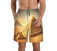 Confortable Short De Bain Impression d'une Pyramide Égyptienne dans Le Désert Swim Shorts Homme Séchage Rapide Pantalon Court De Sport pour Vacance Plage Loisir S