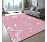 Confortable Tapis Motif éToiles Lignes Simples Polyester Doux Poil Ras Tapis pour Salon Chambre Couloir Chambre d'enfant et Bébé Rose, 140 x 200 cm