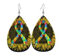 Confortables Boucle D'Oreilles Pendantes En Cuir Sensibilisation Au Cancer Et À L'Autisme Par Le Tournesol Leather Earrings Tendance Boucle D'Oreille En Cuir Pour Fête Femmes Fête