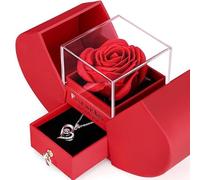 Confozen Coffret Cadeau Rose Éternelle Rouge avec Collier Projection « Je t'Aime » en 100 Langues, Argent S925, Boîte Tiroir, Saint-Valentin, Anniversaire