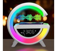 Confozen Lampe de Chevet LED Intelligente, Chargeur Sans Fil 15W, Haut-parleur Bluetooth, Réveil avec Simulation d'Aube, 13 Modes d'Éclairage, Veilleuse Tactile Dimmable, Blanc