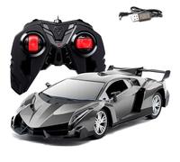 Confozen Voiture Télécommandée Luxe Rapide 2.4Ghz Véhicule Enfant Rechargeable USB Fonction Dérive Pneus Antichoc LED Jouet Course Intérieur Extérieur Cadeau d'anniversaire Gris de 3 a 8 Ans