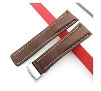 Cong Yi Bande de montre Compatible With Breitling Superocéan Avenger Navitimer Véritable cuir véritable homme regarder strap regarde accessoires bracelet bracelet(Brown-Silver Buckle1,24mm With LOGO)