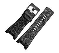 Cong Yi Bande de montre en cuir véritable de 32 mm for la bracelet de montre diesel DZ1216 DZ1273 DZ4246 DZ4247 DZ287 Bracelet au poignet respirant doux(BlackA black buckle)
