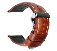 Cong Yi Bandes de montre à la main 18-24mm Blue Marron Femmes Hommes Papillon Fermoir Véritable Cuir Véritable Bande Bande Bandes 20mm(Light Brown S,20mm)