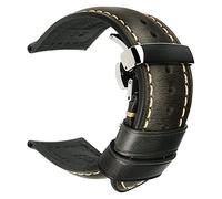 Cong Yi Bandes de montre à la main 18-24mm Blue Marron Femmes Hommes Papillon Fermoir Véritable Cuir Véritable Bande Bande Bandes 20mm(Light Black S,21mm)