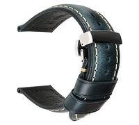 Cong Yi Bandes de montre à la main 18-24mm Blue Marron Femmes Hommes Papillon Fermoir Véritable Cuir Véritable Bande Bande Bandes 20mm(Blue S,22mm)