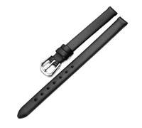 Cong Yi Bracelet De Montre En Cuir Véritable For Femmes, Montre-Bracelet Mode, Mini Bande 6mm 8mm 10mm 12mm, Petit Couleur Rouge Et Blanc(Black silver buckle,6mm)