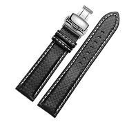 Cong Yi Bracelet de montre pour homme en fibre de carbone avec coutures rouges et doublure en cuir et fermoir en acier inoxydable 18 mm, 20 mm, 22 mm, 24 mm, 24mm black clasp