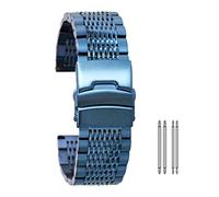 Cong Yi Bracelet De Montre Unisexe En Acier Inoxydable, 18mm, 20mm, 22mm, 24mm, Or/Rose/bleu, Fermoir Pliant Avec Sécurité Avec Barres À Ressort(Blue,22mm)