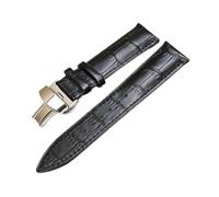 Cong Yi Montre en Cuir véritable Bande de Sangle de Bandes de Fermoir de Fermoir de Papillon 12mm 14mm 16mm 16mm 18mm 19mm 20mm 20mm 22mm 23mm 24mm Bracelet 24mm(Black Silver,16mm)