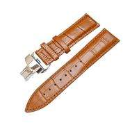 Cong Yi Montre en Cuir véritable Bande de Sangle de Bandes de Fermoir de Fermoir de Papillon 12mm 14mm 16mm 16mm 18mm 19mm 20mm 20mm 22mm 23mm 24mm Bracelet 24mm(Light Brown Silver,16mm)