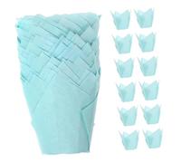 CONGARTENO 100 Pièces Caissettes Pâtisserie Lotus Papier Chaleur et Huile Tasses Muffins Antiadhésives Bleu Ciel Doublures pour Gâteaux et Style Aléatoire