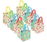 CONGARTENO 12 pièces Lot Courses Réutilisables Tissu Non Tissé avec Poignées Motifs Fruits Étanches Sacs Pliables pour Fruits Légumes et Cadeaux Assortiment Pastèque Ananas Citron Melon