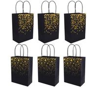 CONGARTENO 12 pièces Sachets Papier Noir avec Motifs Étoile et Cœur Sacs Cadeaux pour Fête Mariage et Emballage Gourmand Sacs à Main Réutilisables Papier Résistant