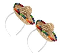 CONGARTENO 2 Pièces Lot de 2 Mini Serrage-têtes Sombreros Mexicains en Paille 16 Cm, Accessoires de Fête Cinco de Mayo, Décoration Taco, Bandeaux pour Garçon et Filles, Adultes et Animaux,