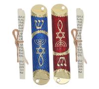 CONGARTENO 2 pièces Plaque Mezuzah Juive Métal Résistant avec Parchemin Décoration Traditionnelle pour Montants de Porte Lot de Bleu et Rouge Cadeau Respectueux pour Fêtes Juives et
