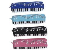 CONGARTENO 4 Pièces Trousse à Crayons pour Filles Motif Piano et Notes de Musique Pochette Stylo Oxford Résistante Rangement Spacieux pour Élèves Coloris Noir Bleu Bleu et Rose
