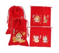 CONGARTENO 6 Pièces Sachets Cadeaux Rouges Chinois avec Cordon Sacs Réutilisables Tissu Résistant pour Bonbons et Cadeaux Du Nouvel An Lunaire Pochettes Culturelles pour Fête Du Nouvel An